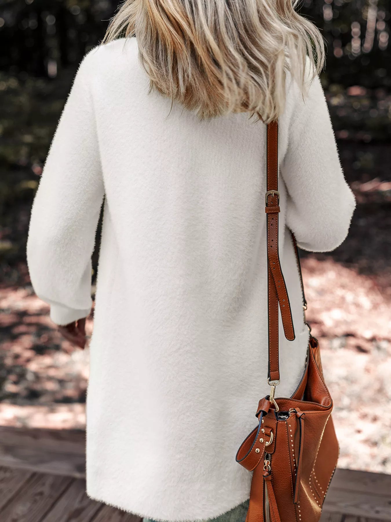 Fuzzy Buttoned Front Cardigan with Pockets OutfitFlow