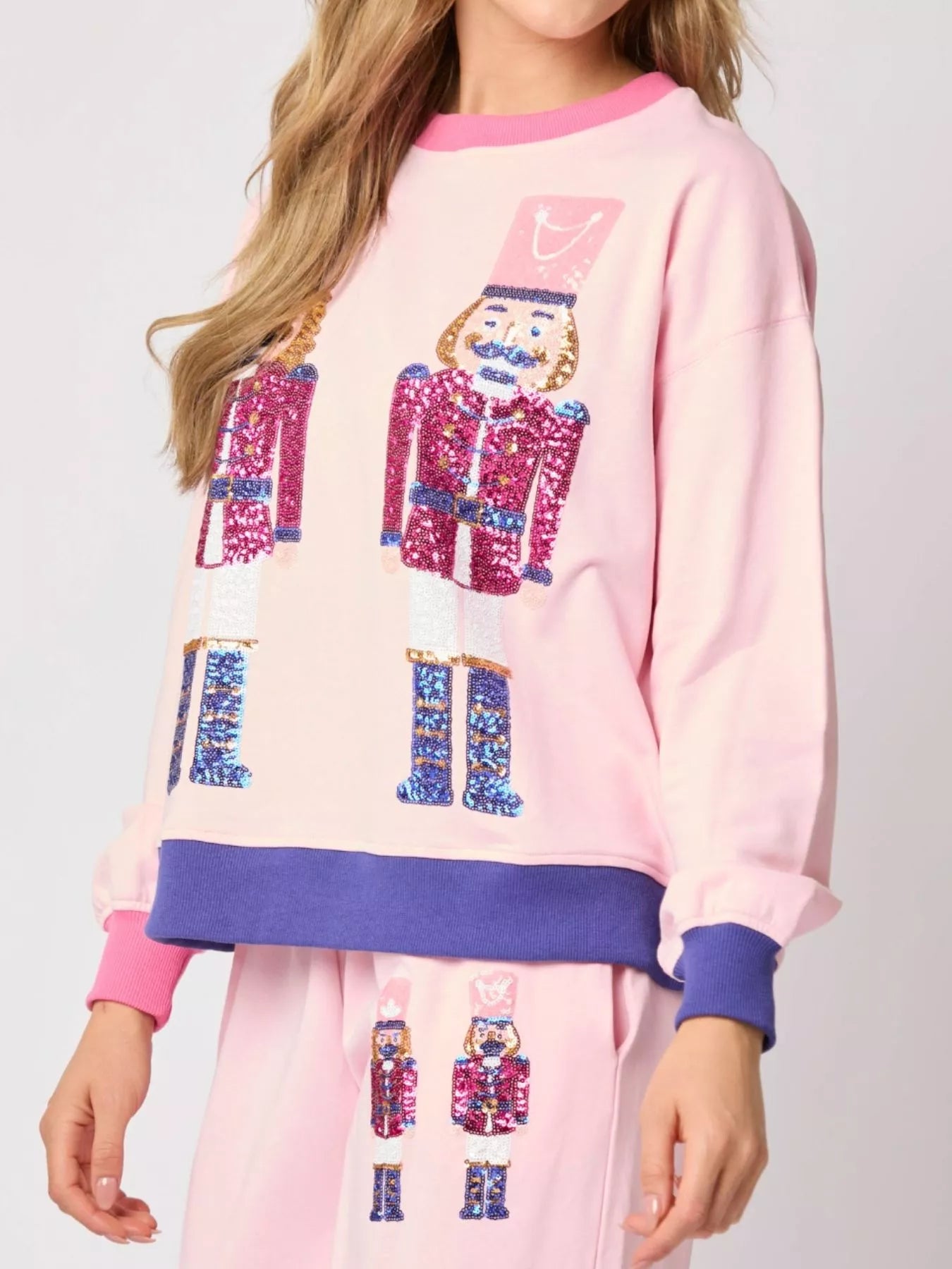 Nutcracker Contrast Trim Sweatshirt and Pants Set OutfitFlow