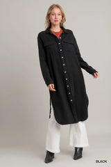Umgee Cotton Gauze Button Down Shirt Dress Trendsi