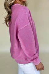 Notched Drop Shoulder Long Sleeve Sweatshirt OutfitFlow