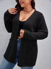 Plus Size Open Front Long Sleeve Knit Cardigan OutfitFlow