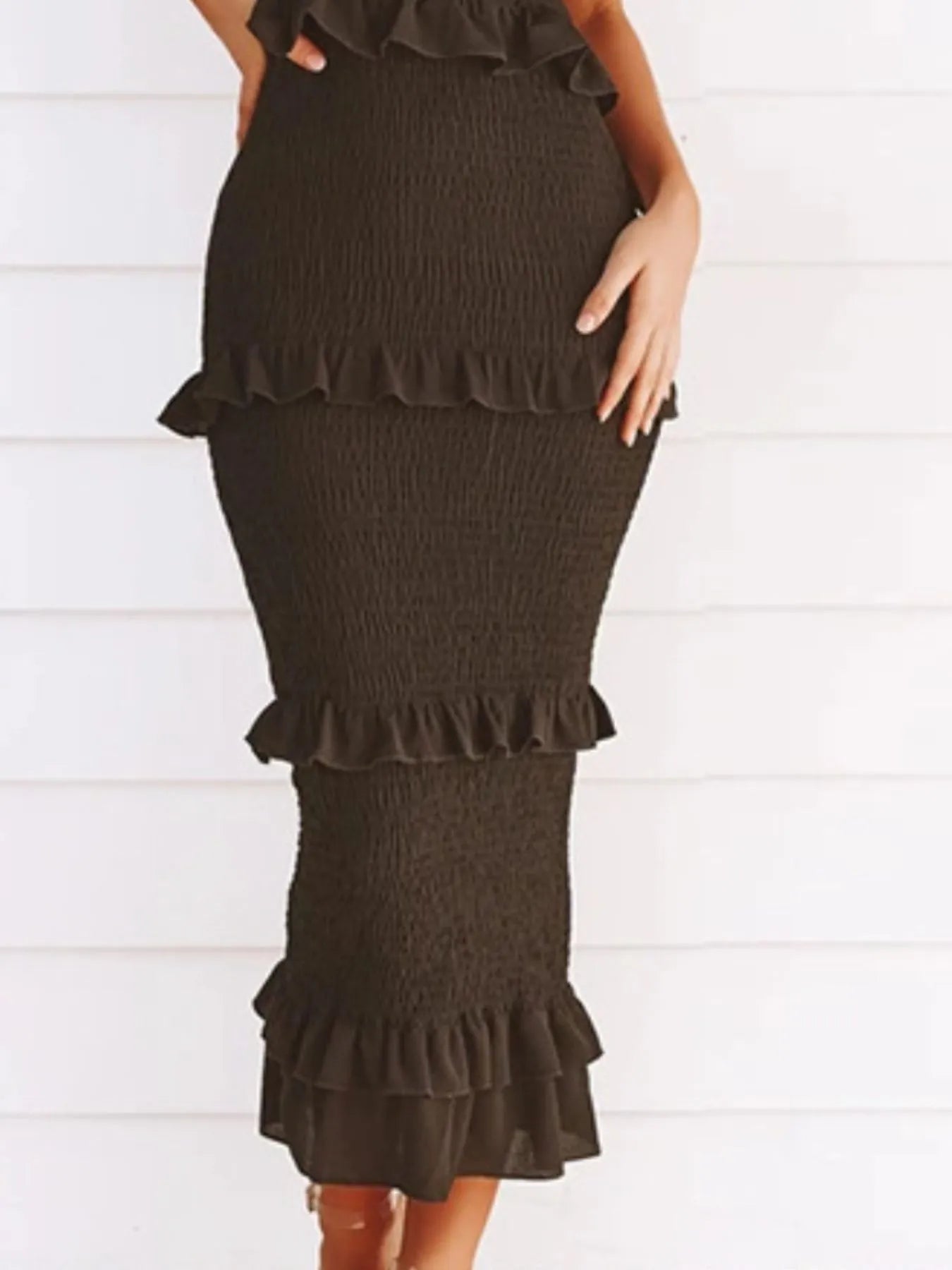 Smocked Ruffled Midi Cami Dress OutfitFlow