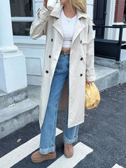 Double-Breasted Belted Trench Coat Trendsi