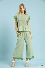 Umgee Stripe Scallop Hem Wide Leg Pants OutfitFlow