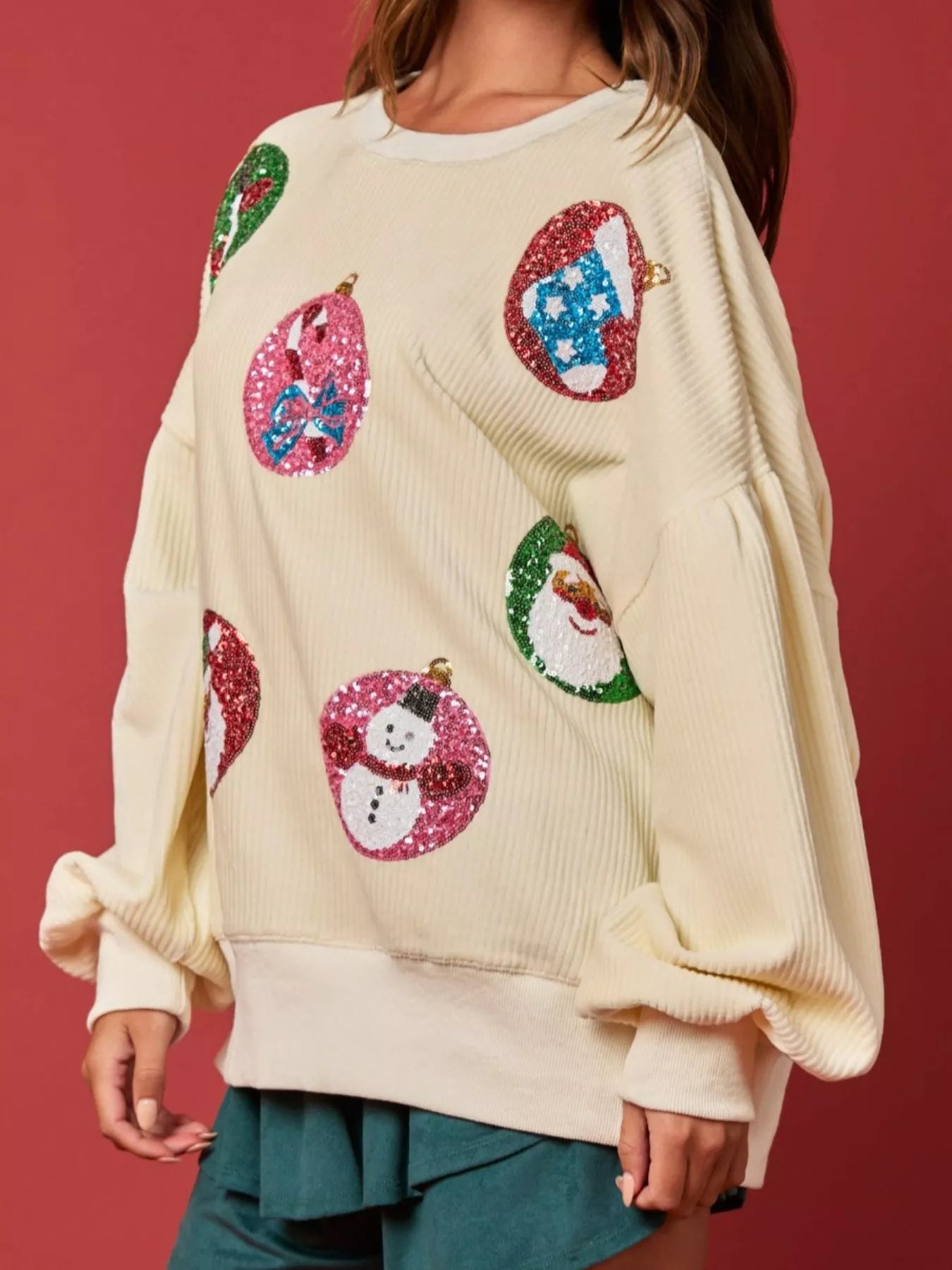 Christmas Sequin Embellished Sweatshirt OutfitFlow