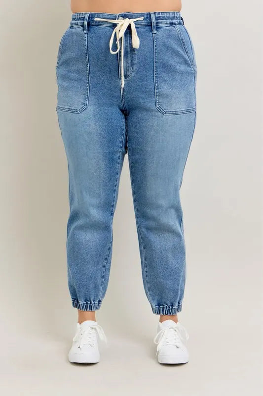 Judy Blue Full Size High Waist Denim Jogger Plus Size OutfitFlow