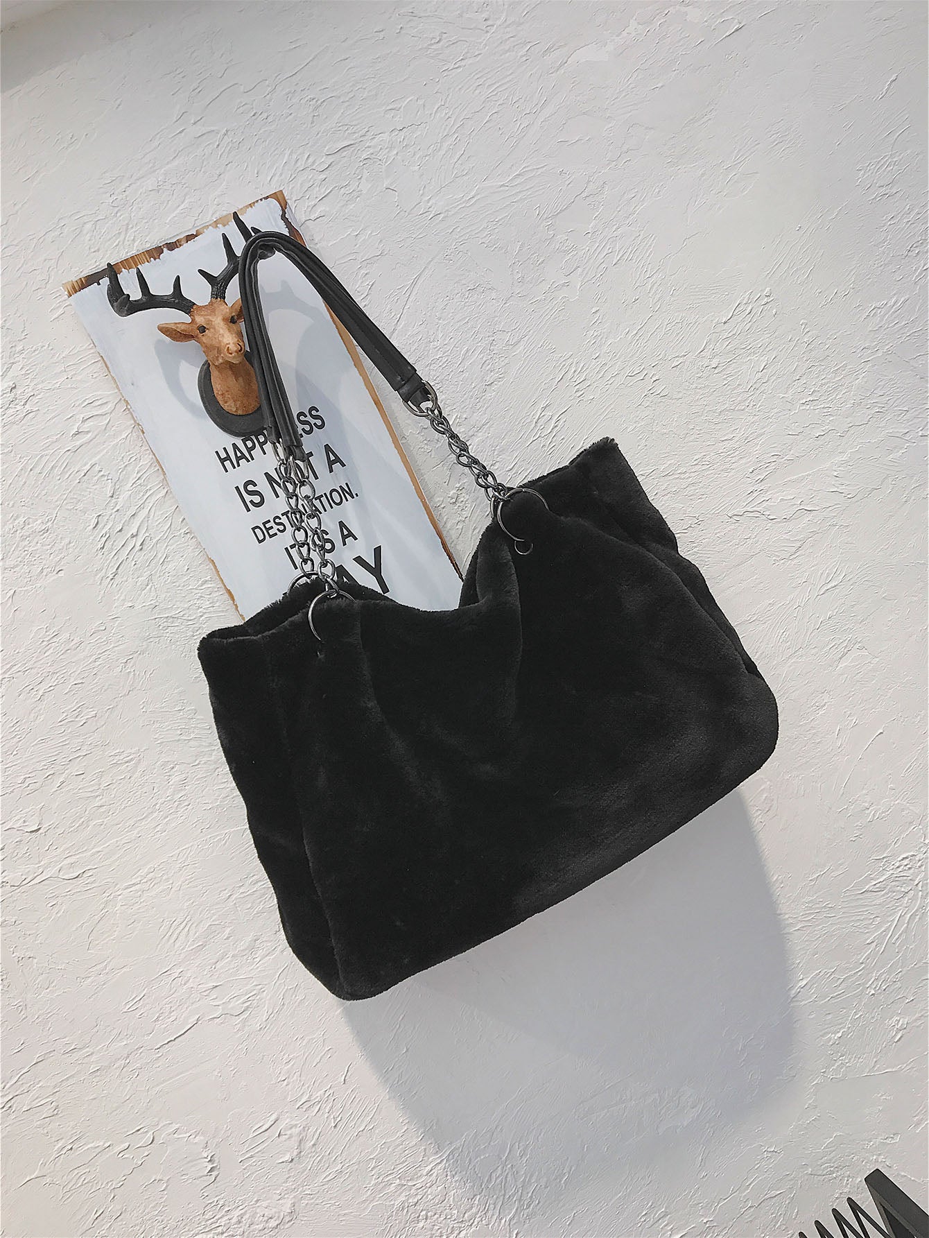 Faux Fur Solid Color Tote Bag