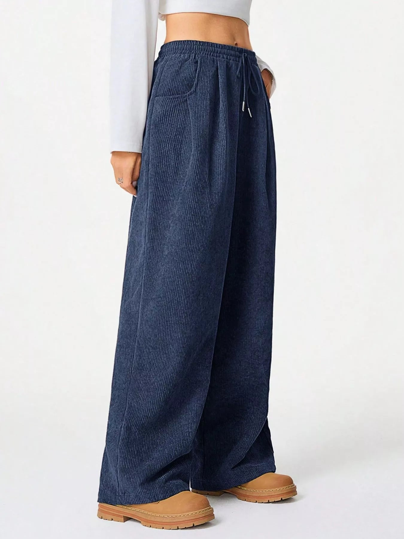 Wide Leg Corduroy Drawstring Pants OutfitFlow