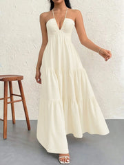 Halter Neck Tiered Maxi Dress Apricot OutfitFlow