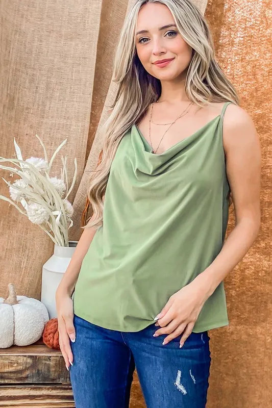 And The Why Cowl Neck Cami Greenery OutfitFlow