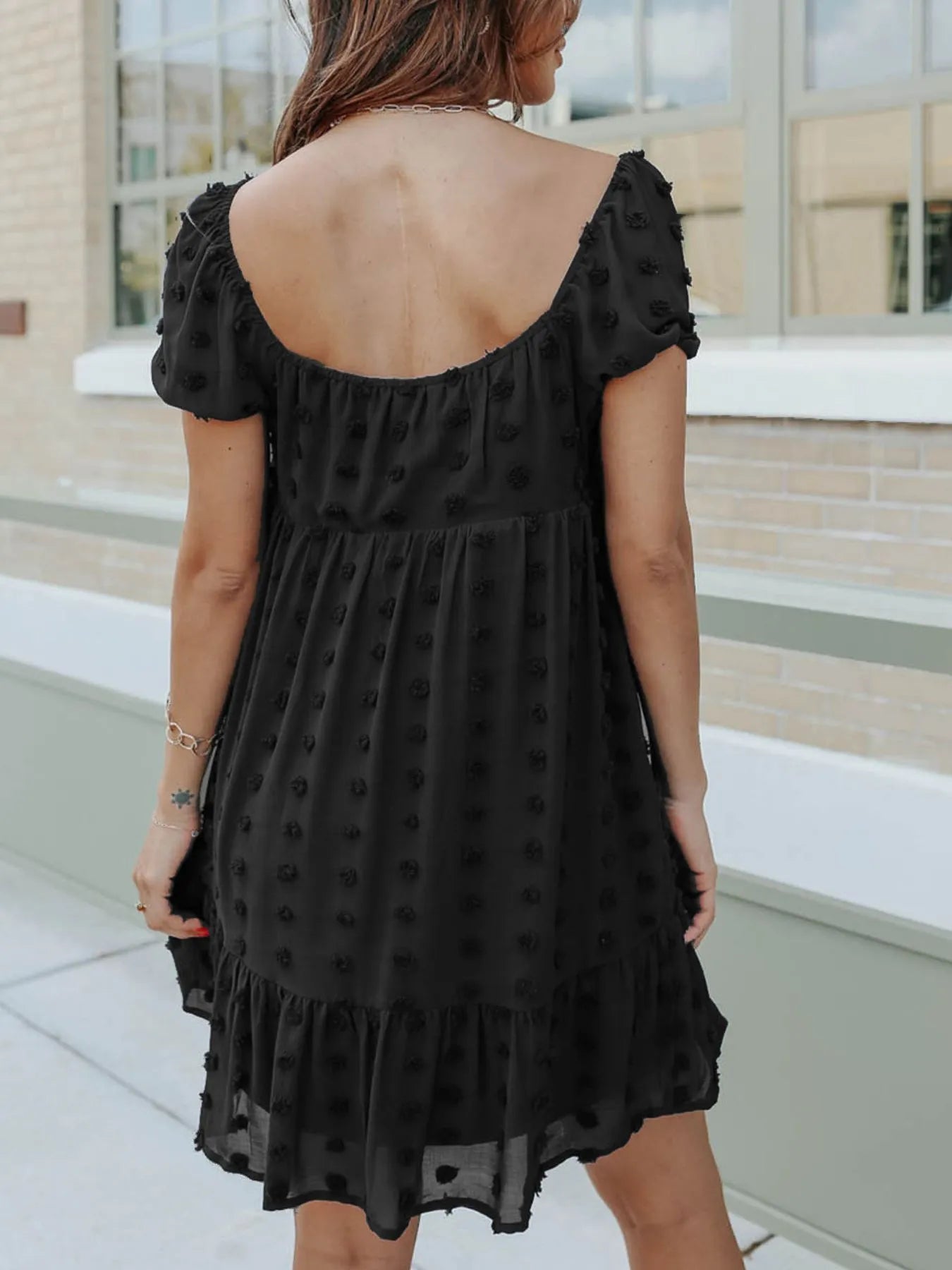 Swiss Dot Square Neck Mini Dress OutfitFlow