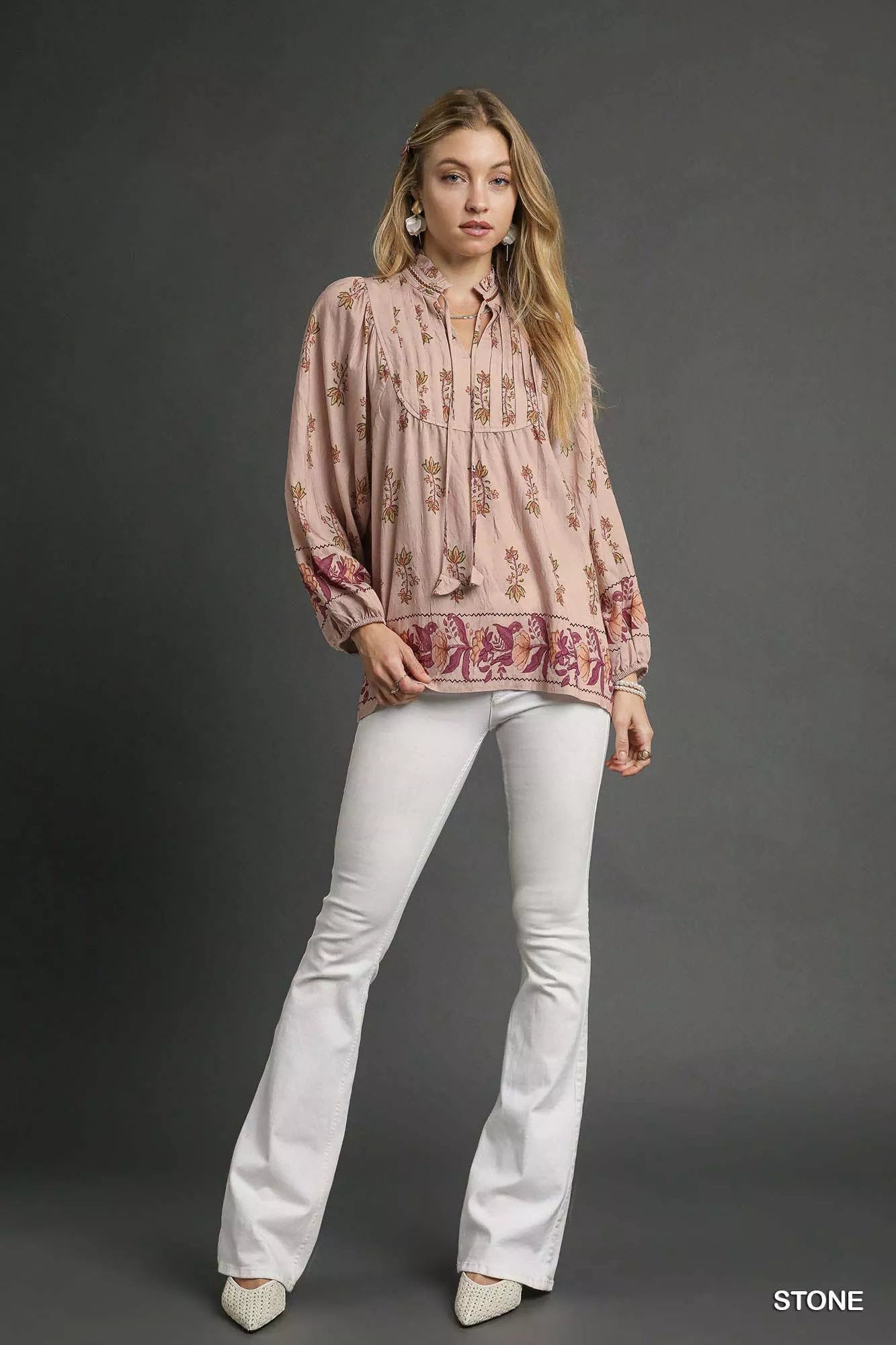 Umgee Floral Boho Peasant Blouse OutfitFlow