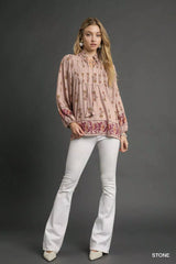 Umgee Floral Boho Peasant Blouse OutfitFlow