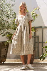 Jade By Jane Leopard Print Bell Sleeve Midi Dress CREAM OutfitFlow