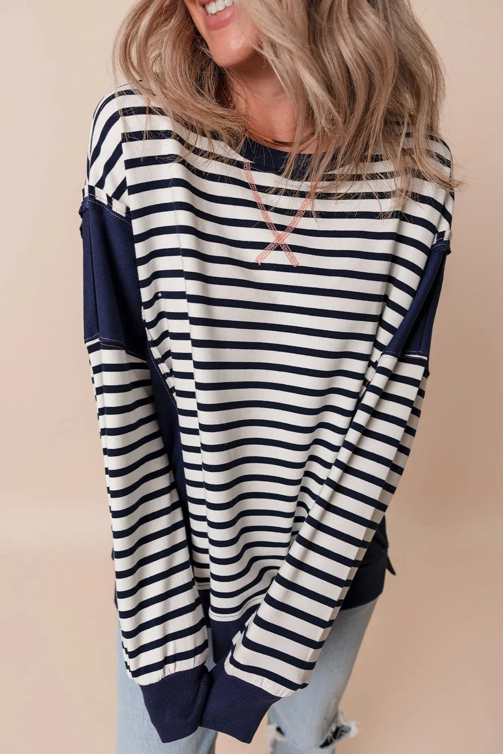 Outfit Flow - Striped Round Neck Long Sleeve Sweatshirt