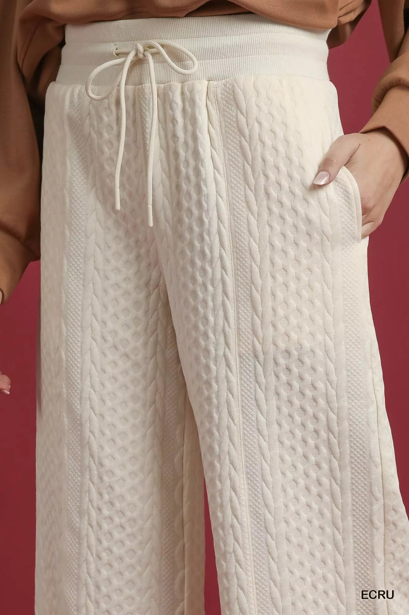 Umgee Cable Knit Textured Wide Leg Pants OutfitFlow