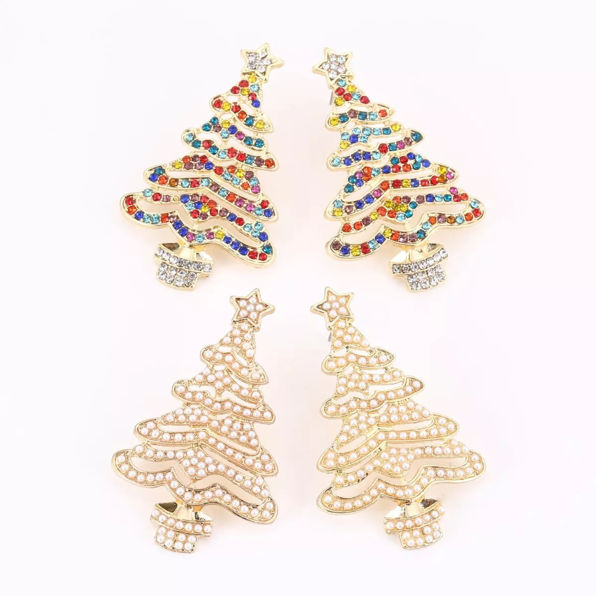 Christmas Tree Rhinestone Earrings OutfitFlow