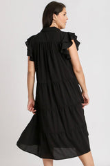 Umgee Full Size Johnny Collar Ruffle Cap Sleeve Tiered Dress Plus Size OutfitFlow