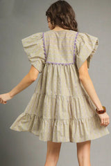 Umgee Floral Ruffled Cap Sleeve Tiered Mini Dress OutfitFlow