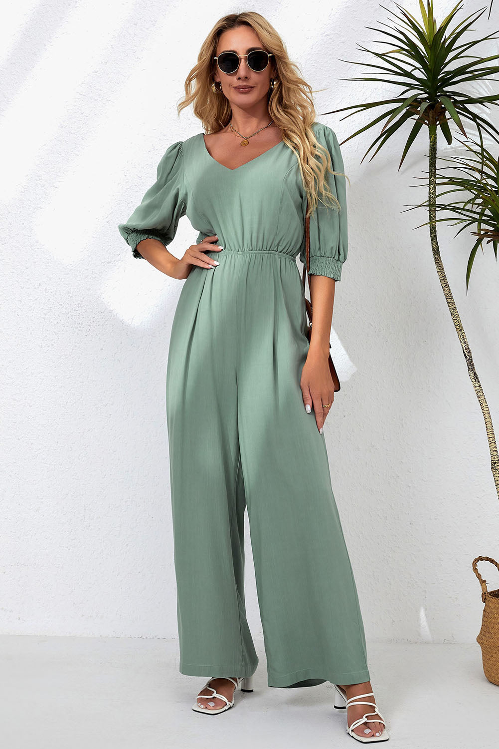 Outfit Flow - V-Neck Half Sleeve Jumpsuit