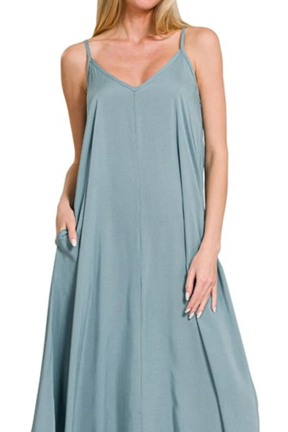 Zenana Woven Arc Hem Cami Dress With Flowy Pockets OutfitFlow