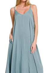 Zenana Woven Arc Hem Cami Dress With Flowy Pockets OutfitFlow