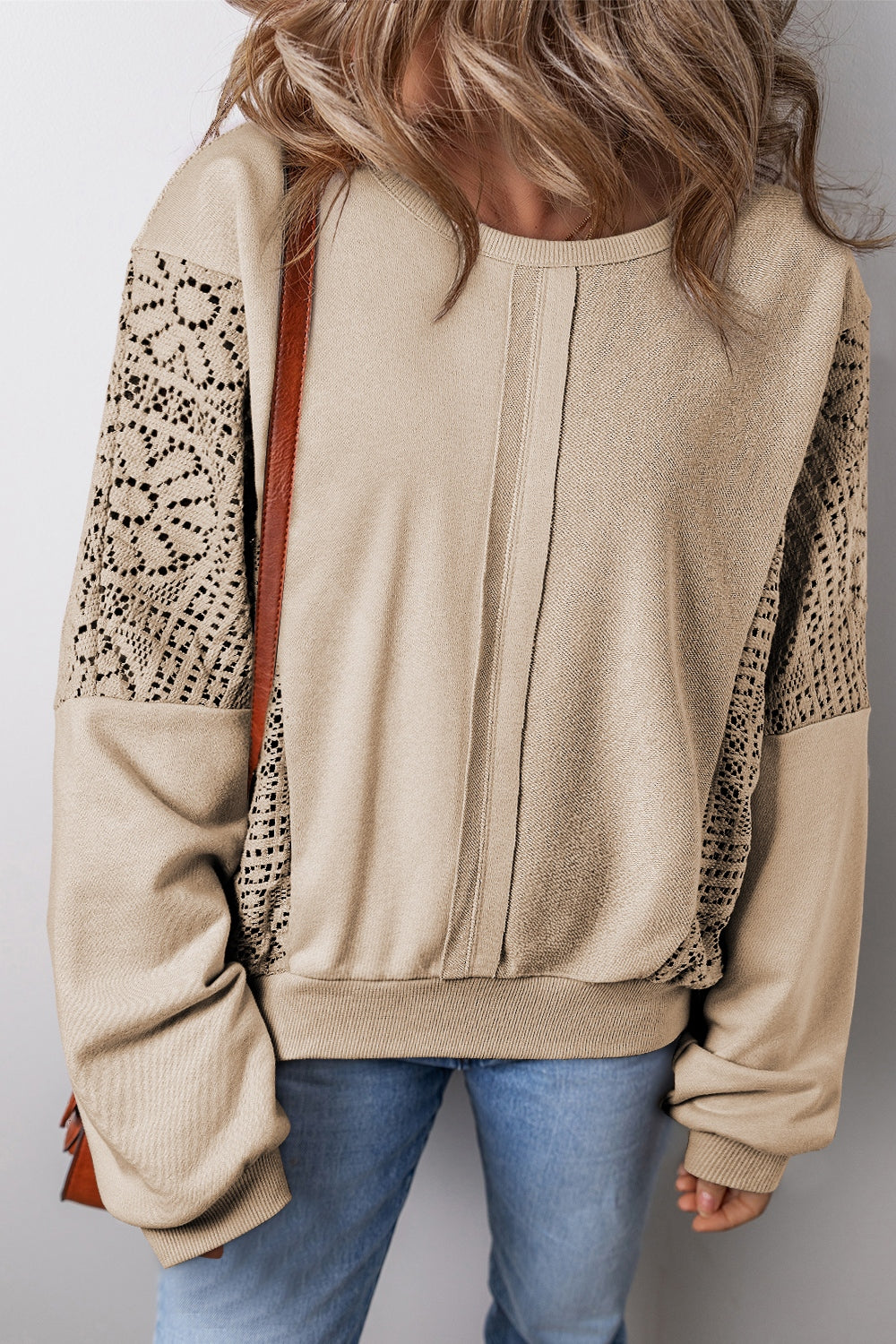 Outfit Flow - Crochet Round Neck Long Sleeve Sweatshirt