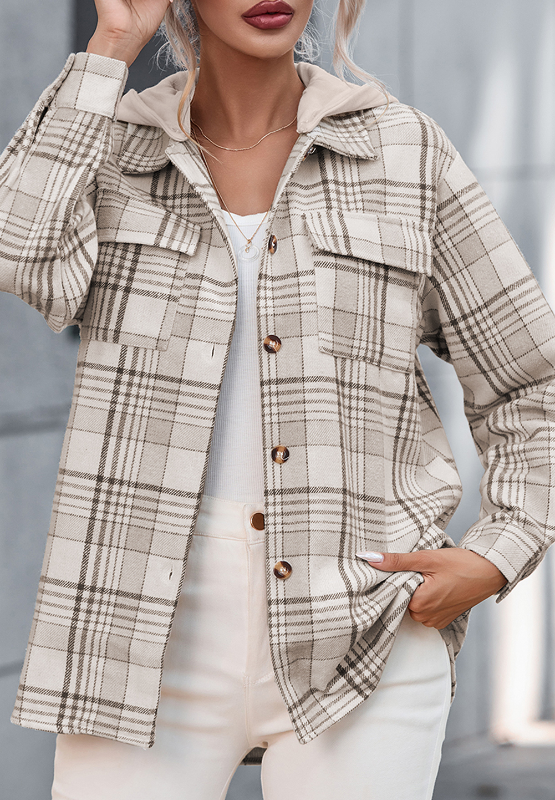 Outfit Flow - Plaid Removable Hood Button Up Jacket