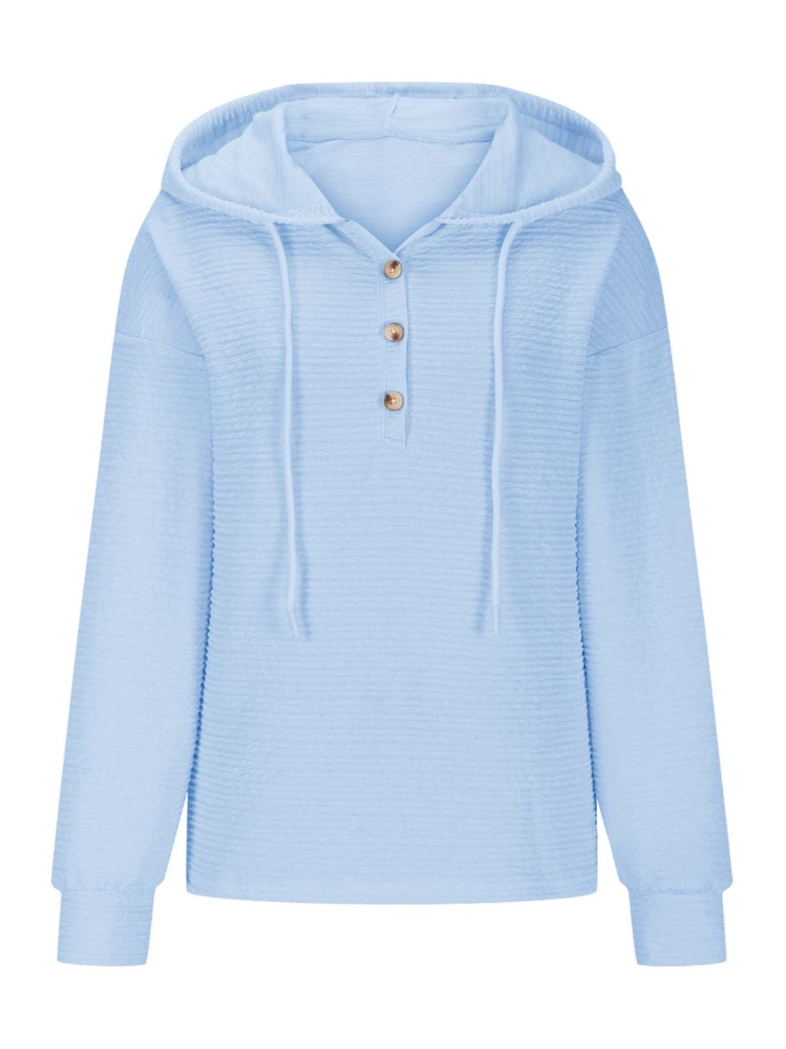 Outfit Flow - Drawstring Quarter Button Long Sleeve Hoodie