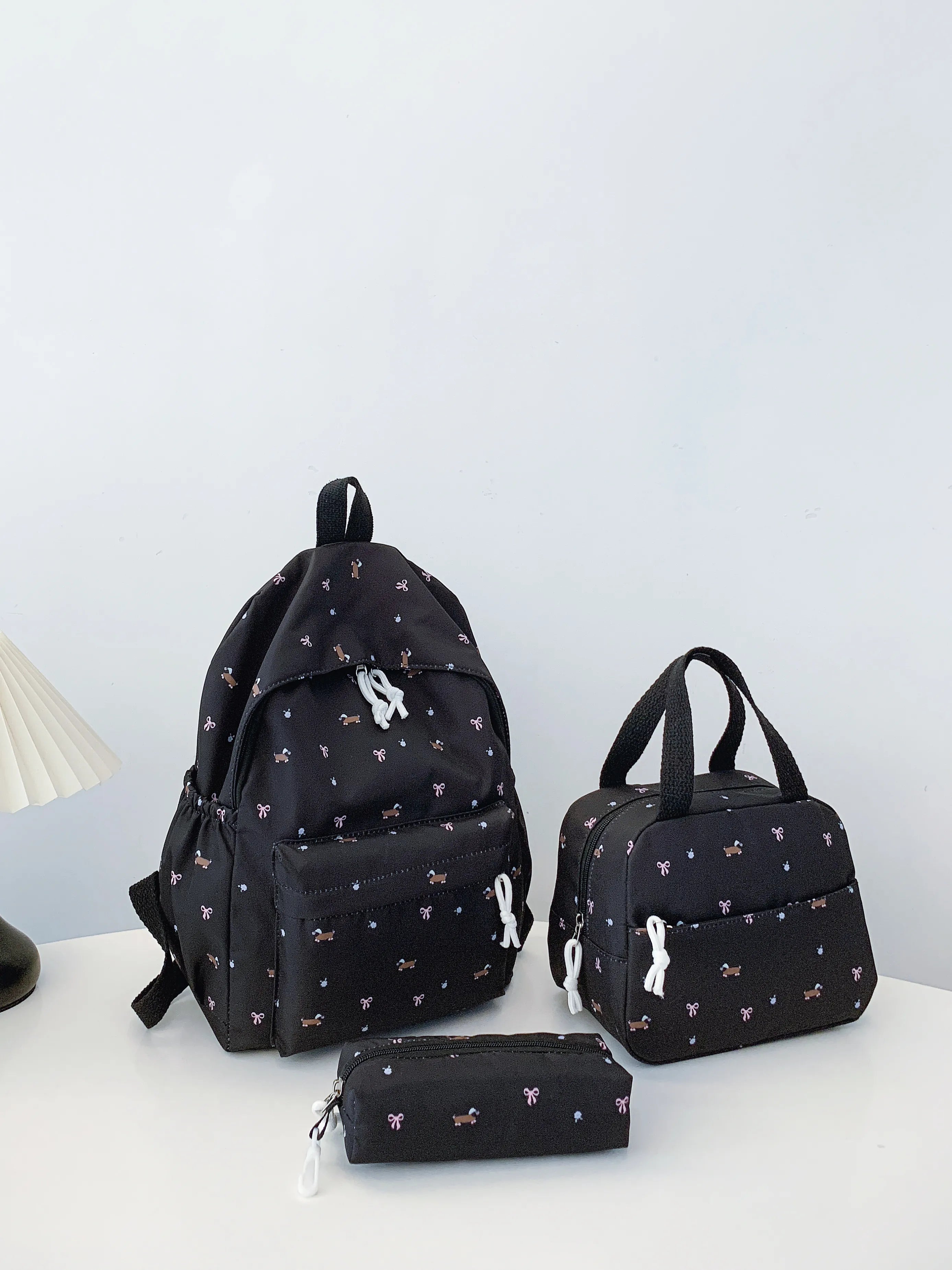 3-Piece Daisy Print Canvas Bag Set Black onesize OutfitFlow