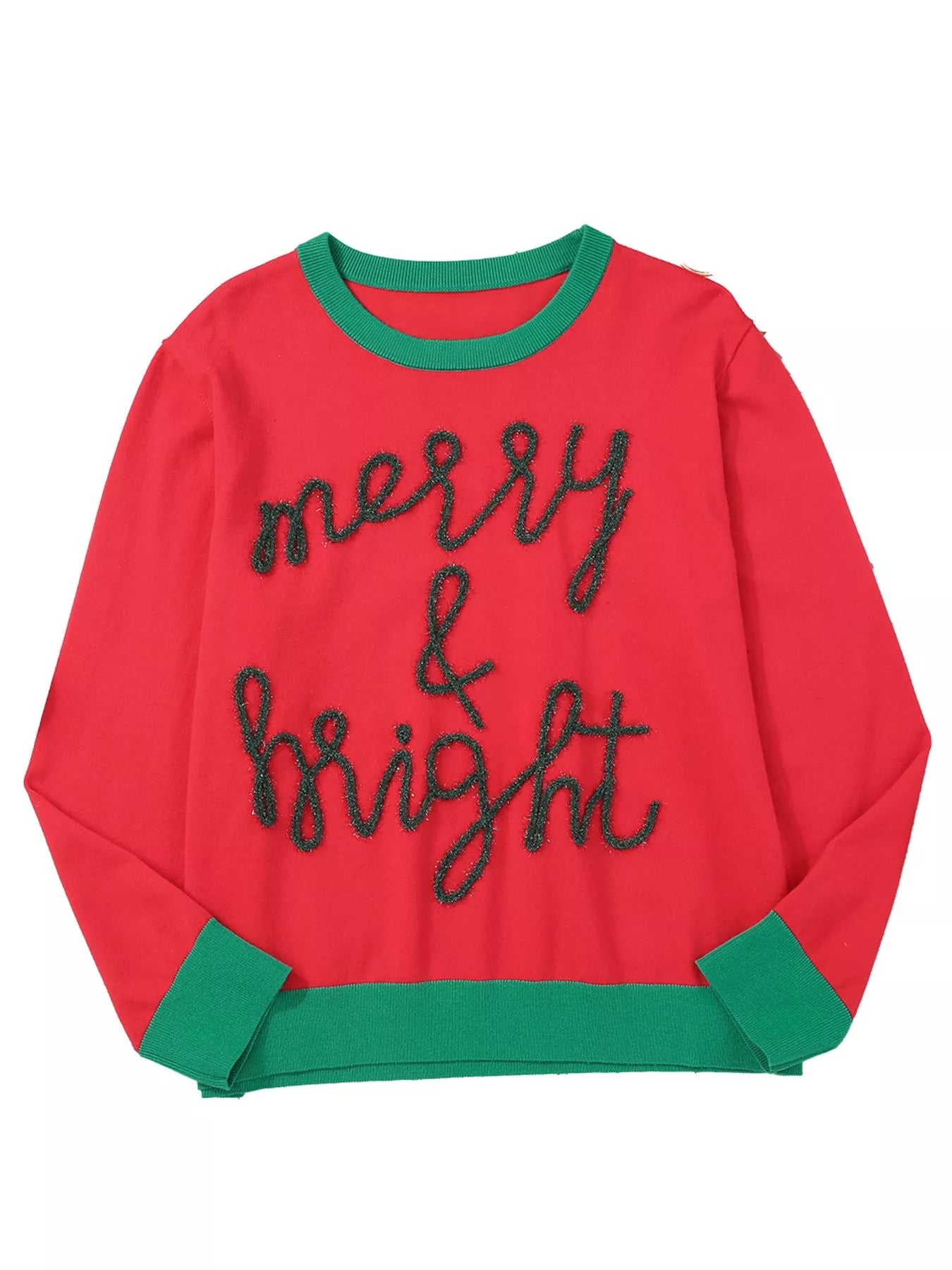 Merry & Bright Christmas Round Neck Sweater OutfitFlow