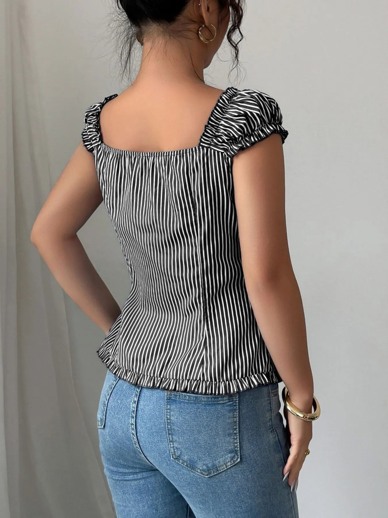 Striped Cap Sleeve Shirt OutfitFlow