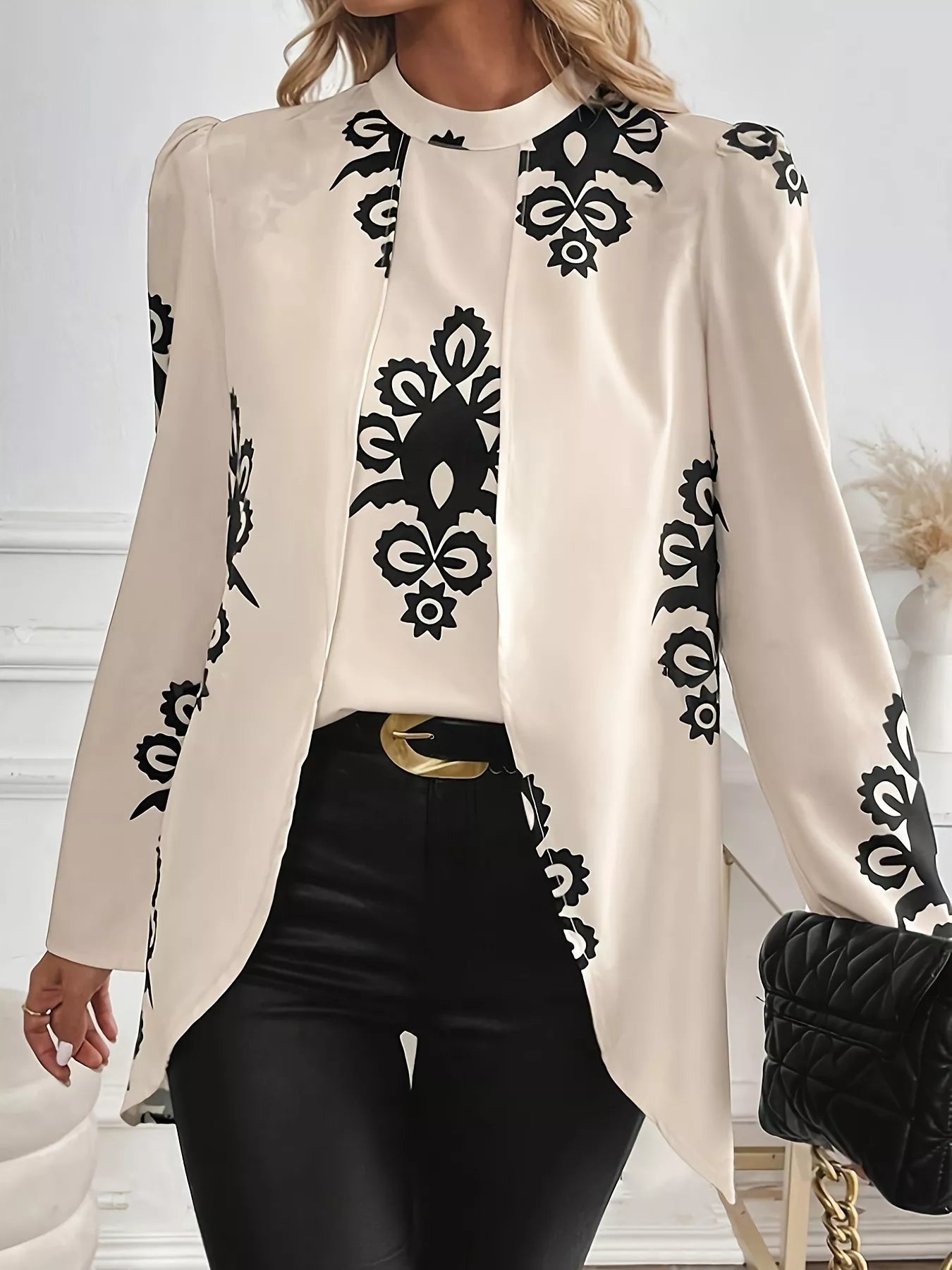 Printed Long Sleeve Blouse OutfitFlow