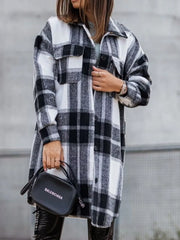 Button Down Collared Neck Plaid Flannel Shacket Trendsi