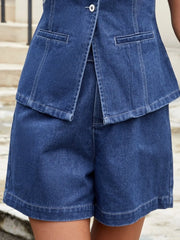 High-Waisted Denim Shorts Dark Blue OutfitFlow