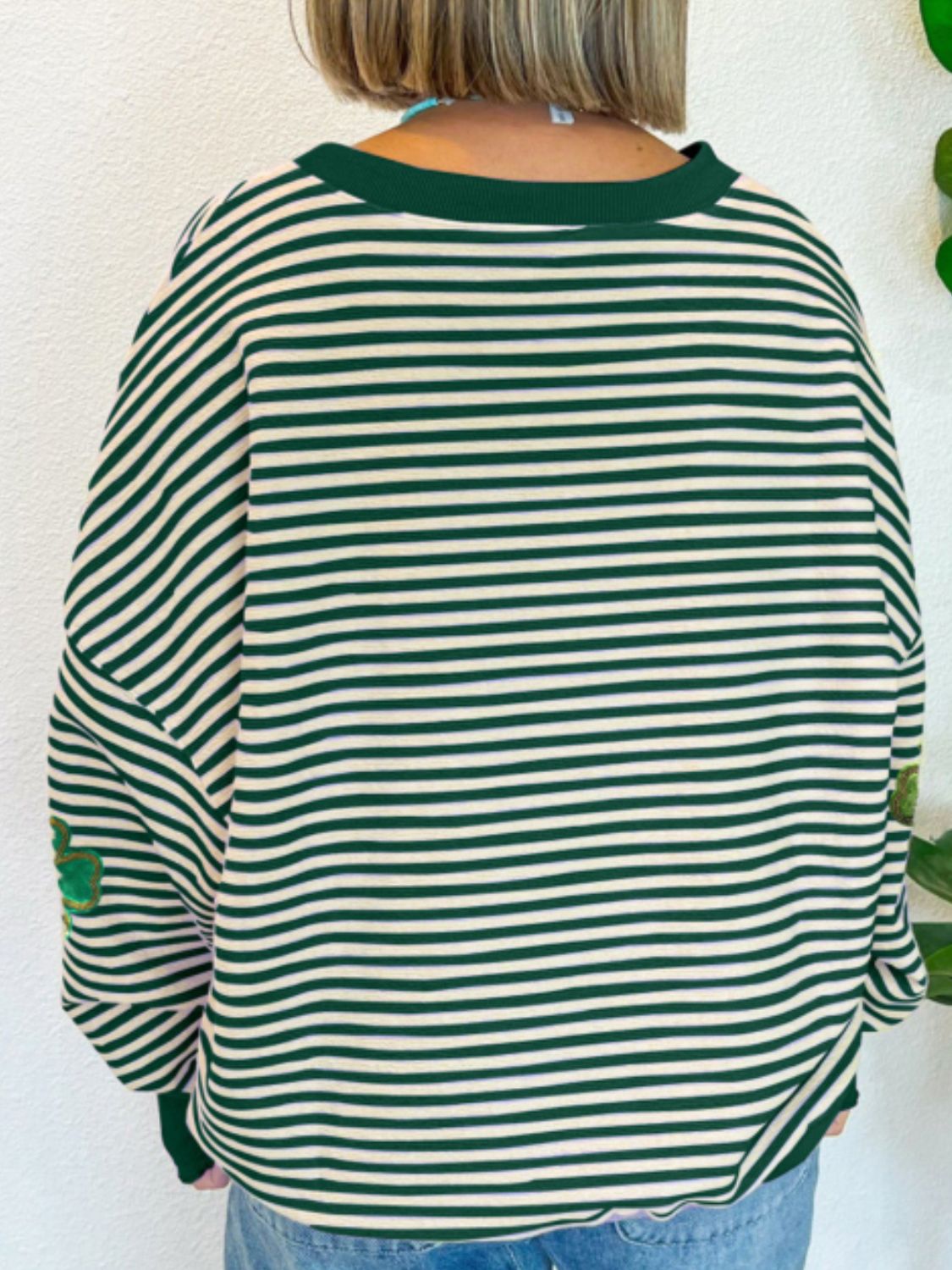 Stripe Lucky Clover Drop Shoulder Sweatshirt OutfitFlow