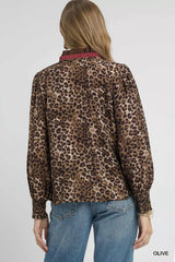 Umgee Ruffle Trim Leopard Print Shirt Trendsi