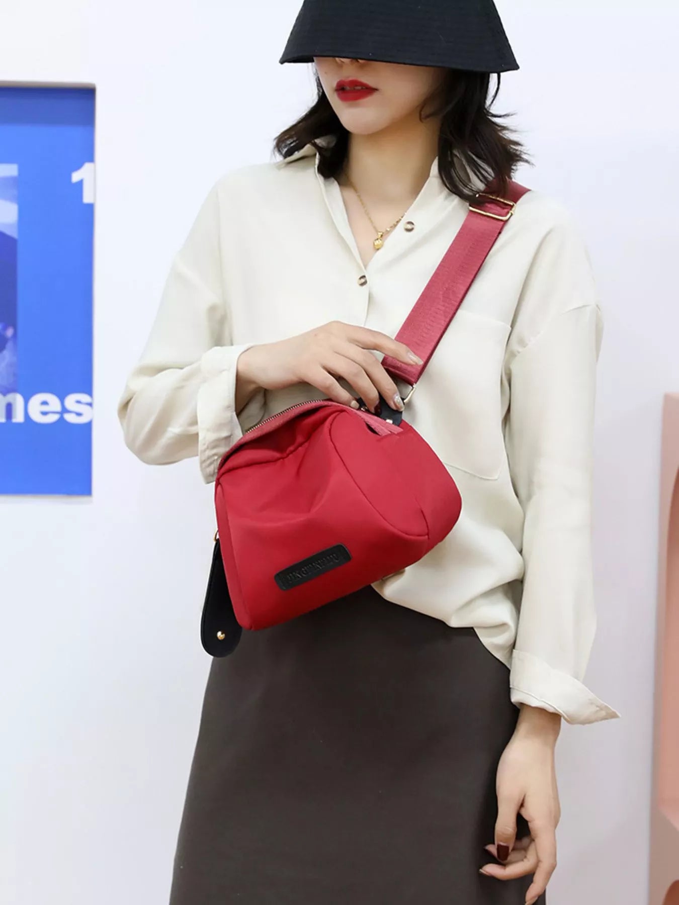 Adjustable Wide Strap Crossbody Bag Red onesize OutfitFlow
