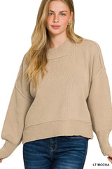 Zenana Wide Neck Band Drop Shoulder Sweater LT MOCHA Trendsi
