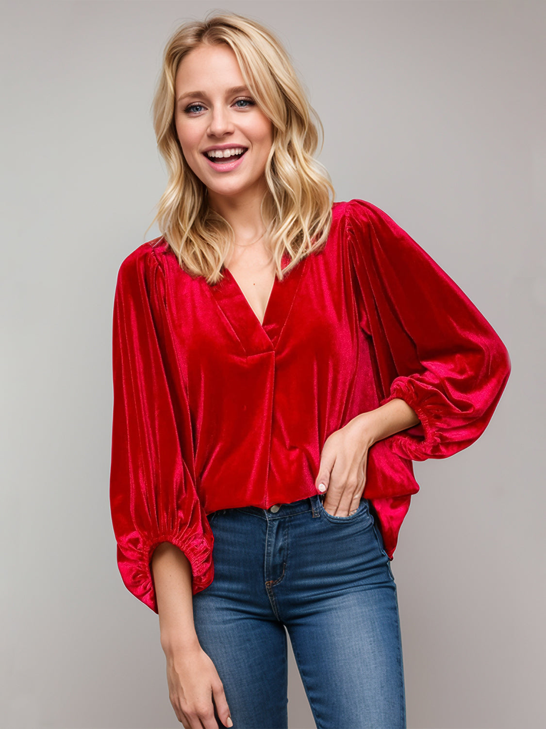 Outfit Flow - V-Neck Three-Quarter Sleeve Blouse