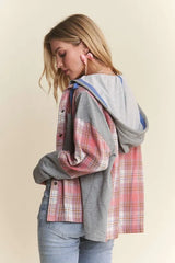 ADORA Button Down Plaid Hoodie Shacket OutfitFlow