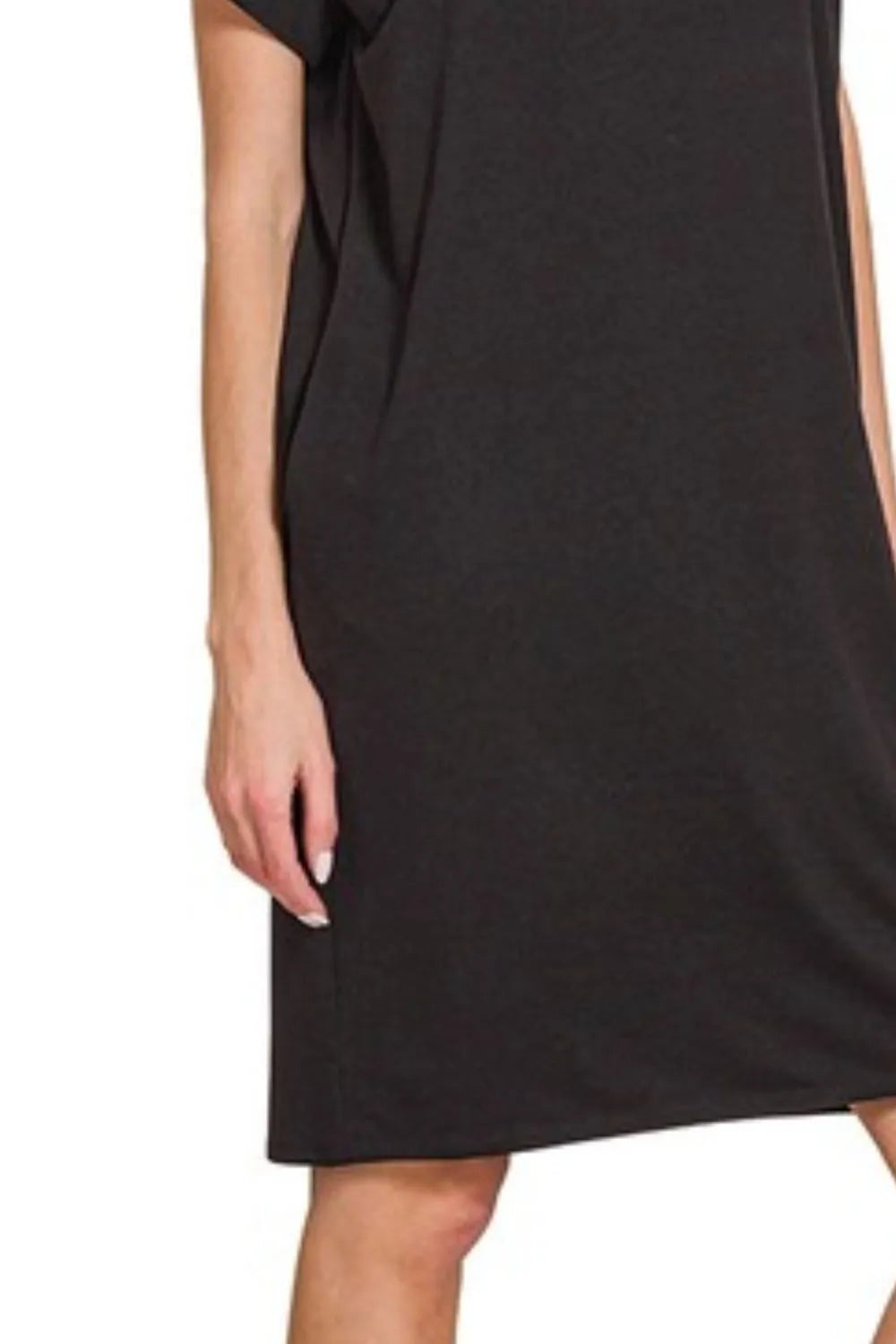 Zenana Rolled Short Sleeve Round Neck Dress OutfitFlow