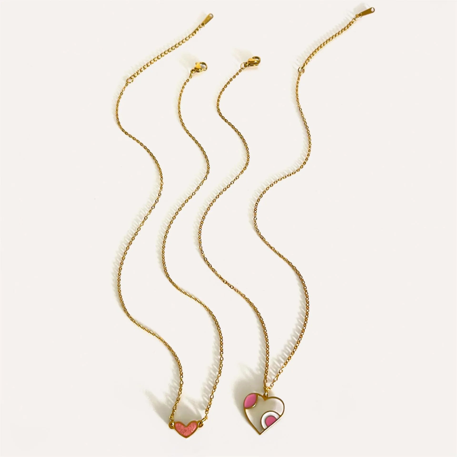 2-Piece Stainless Steel Heart Pendant Necklace OutfitFlow
