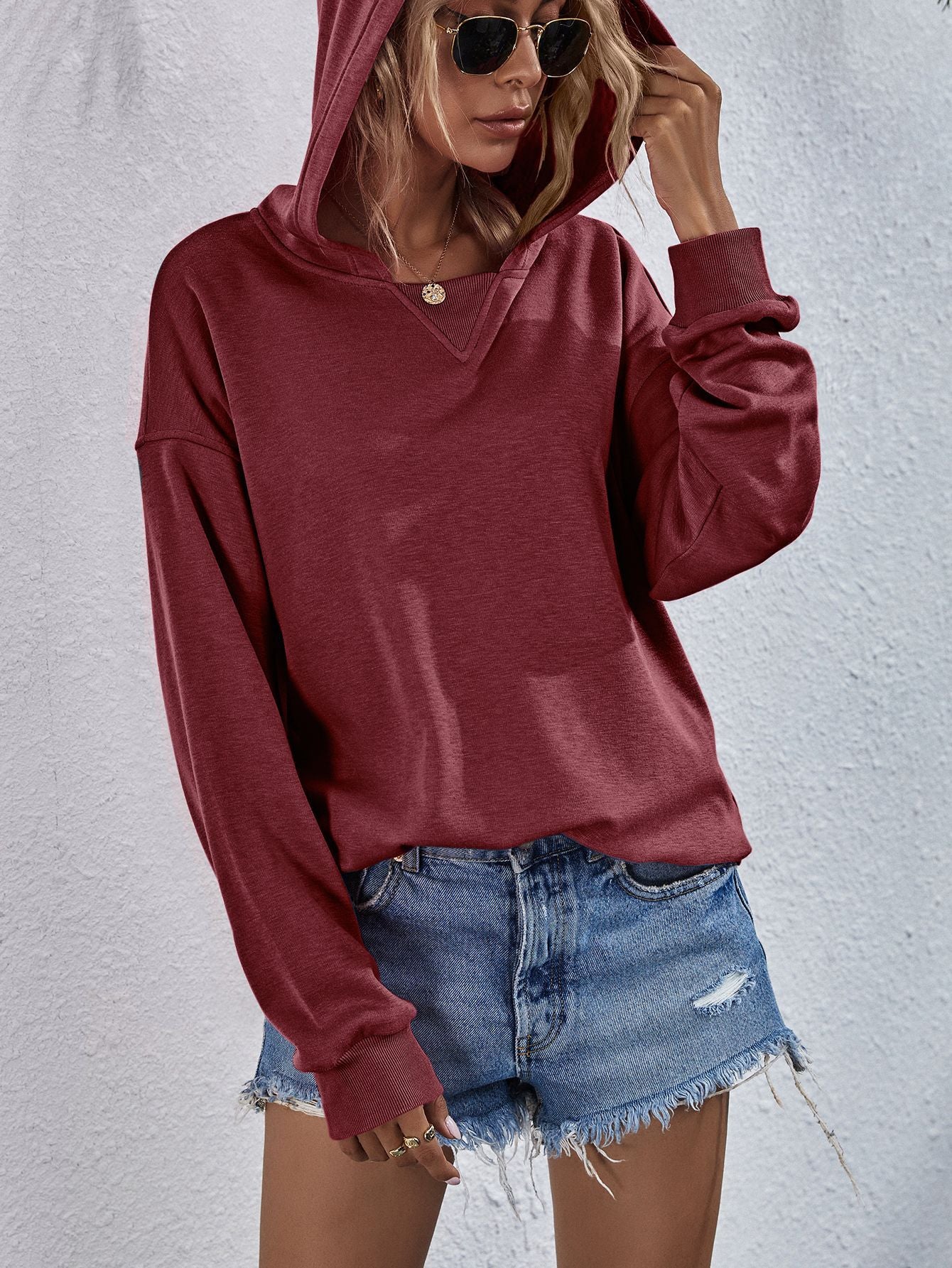 Outfit Flow - Dropped Shoulder Slit Hoodie