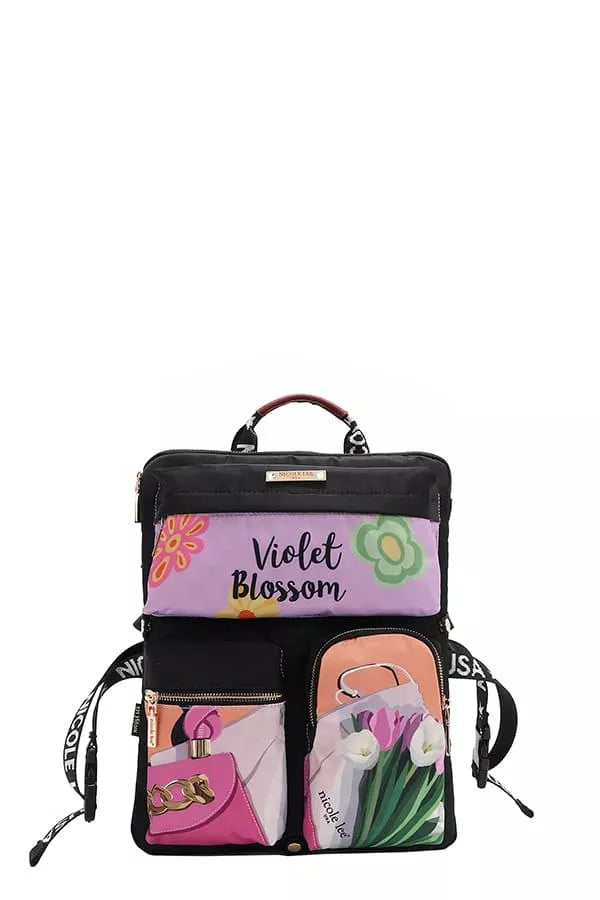 Nicole Lee USA Multi-Pocket Travel Backpack VIOLET BLOSSOM One Size OutfitFlow