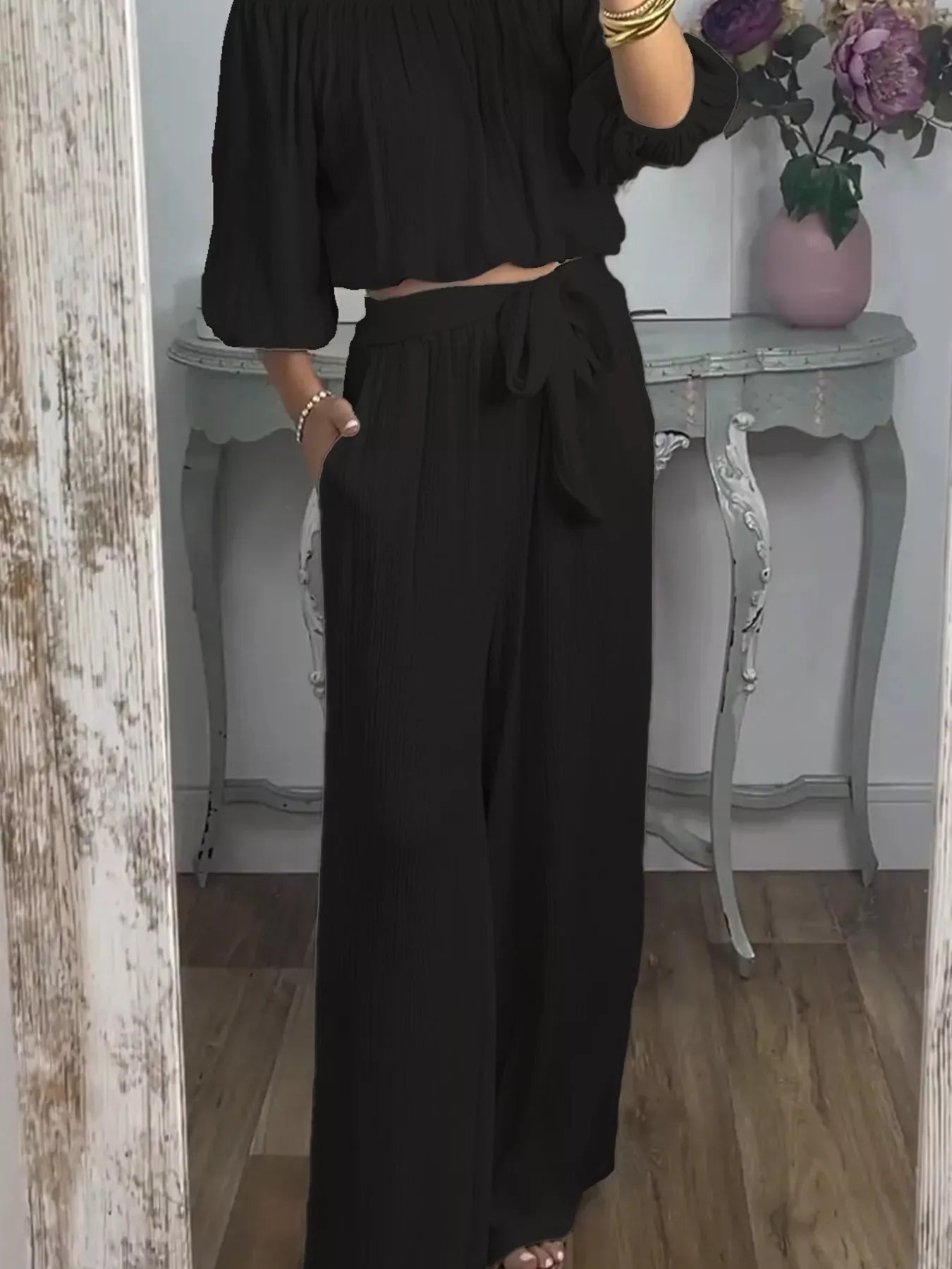 Full Size Off-Shoulder Top and Pants Set Plus Size OutfitFlow