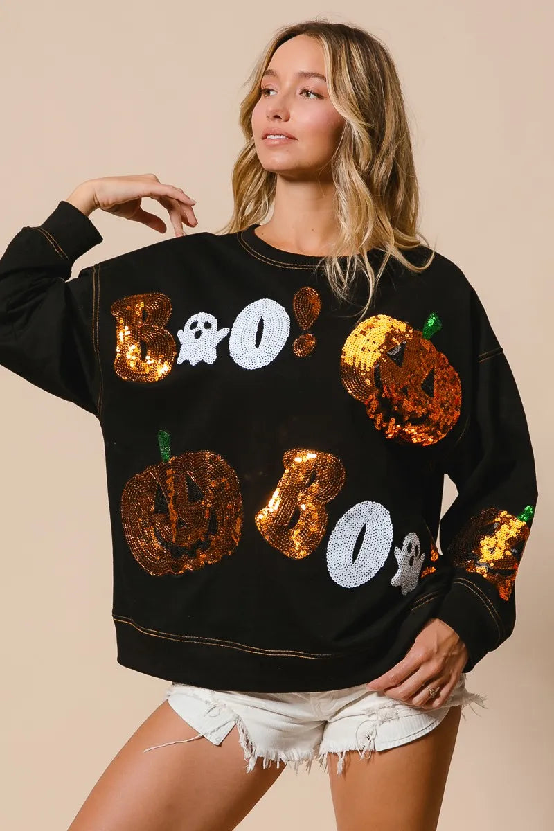 BiBi Halloween Theme Sequin Embroideries Sweatshirt Trendsi