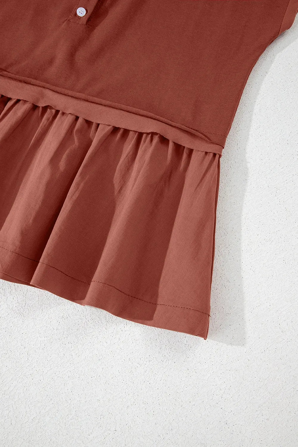 Short Sleeve U Neck Buttons Splicing Ruffle Blouse OutfitFlow