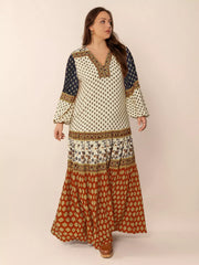 Plus Size Notched Balloon Sleeve Maxi Dress OutfitFlow