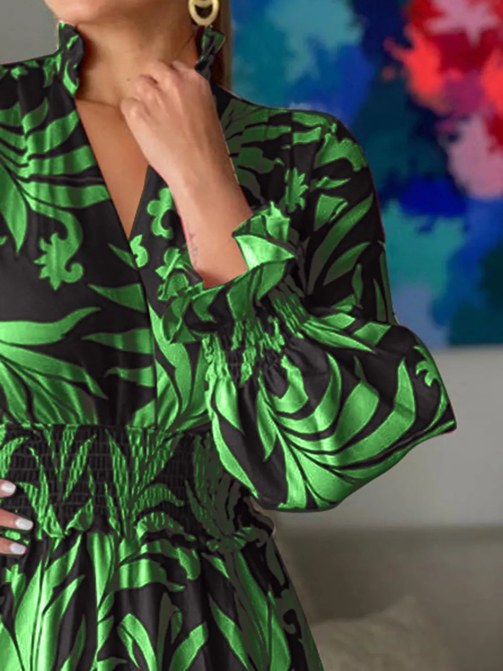 Printed Flounce Sleeve Maxi Dress OutfitFlow